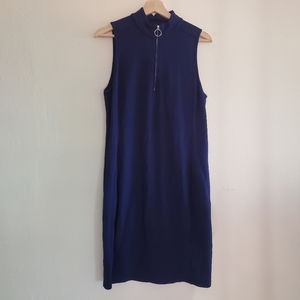 Ralph Lauren Front Zipper Navy Blue Dress Mock Neck Large